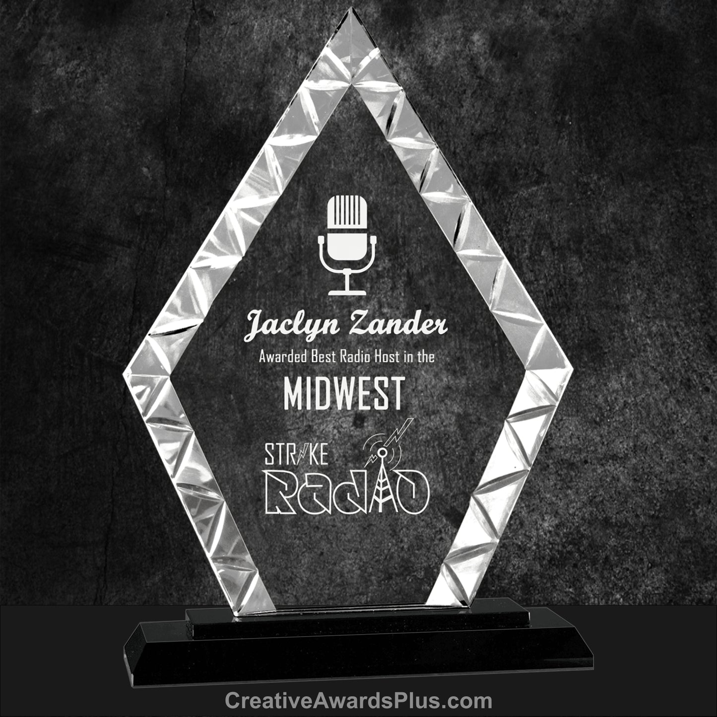 Accented Diamond Glass Award 9" / Black
