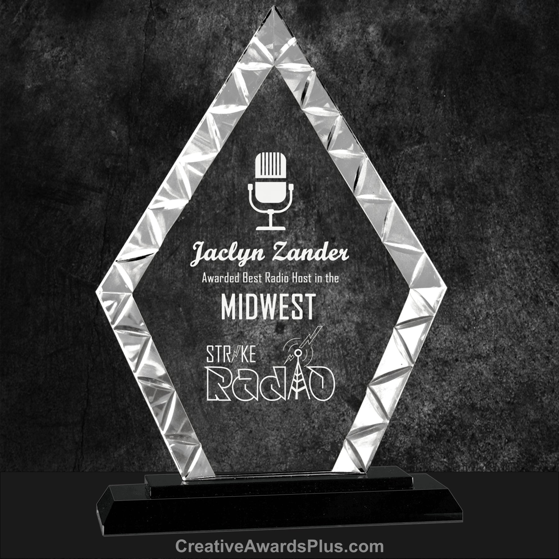 Accented Diamond Glass Award 9" / Black