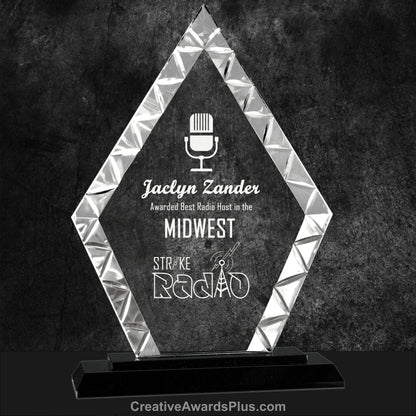 Accented Diamond Glass Award 9" / Black