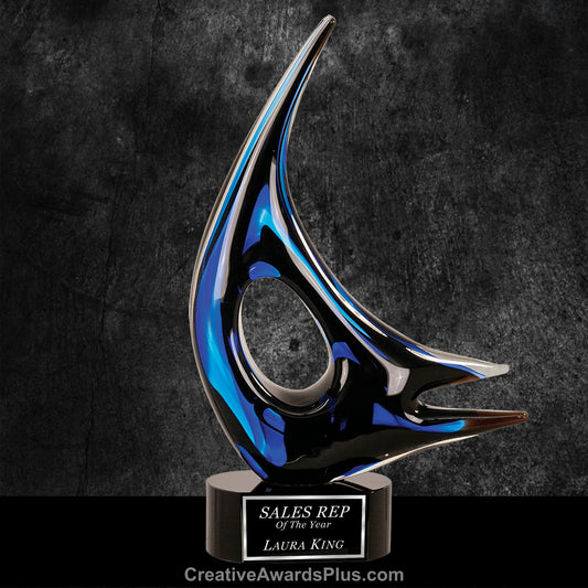 Blue Sail Art Glass 14.25" / Blue