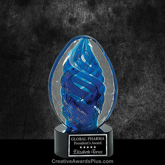 Blue Oval Swirl Art Glass 6" / Blue