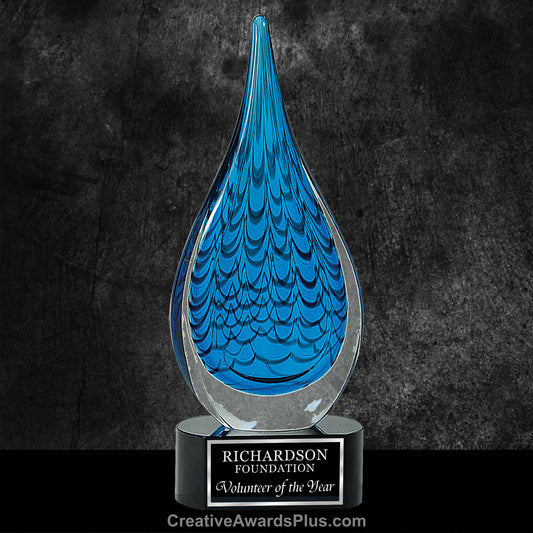 Blue Tiger Rain Drop Art Glass 12.5" / Blue