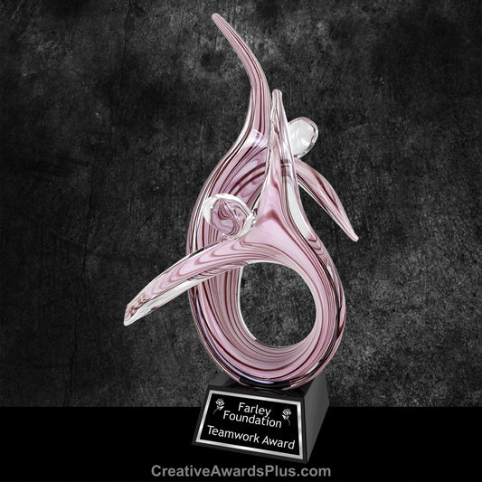 Duo Figures Rising Art Glass 16.5" / Pink