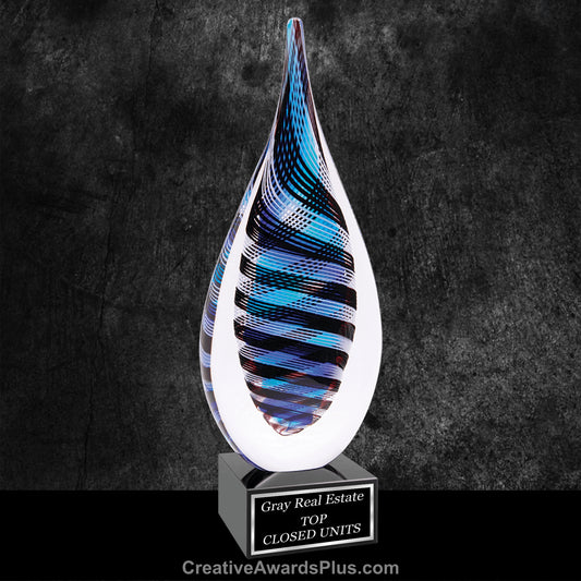 Blue/Black Teardrop Art Glass 12" / Blue