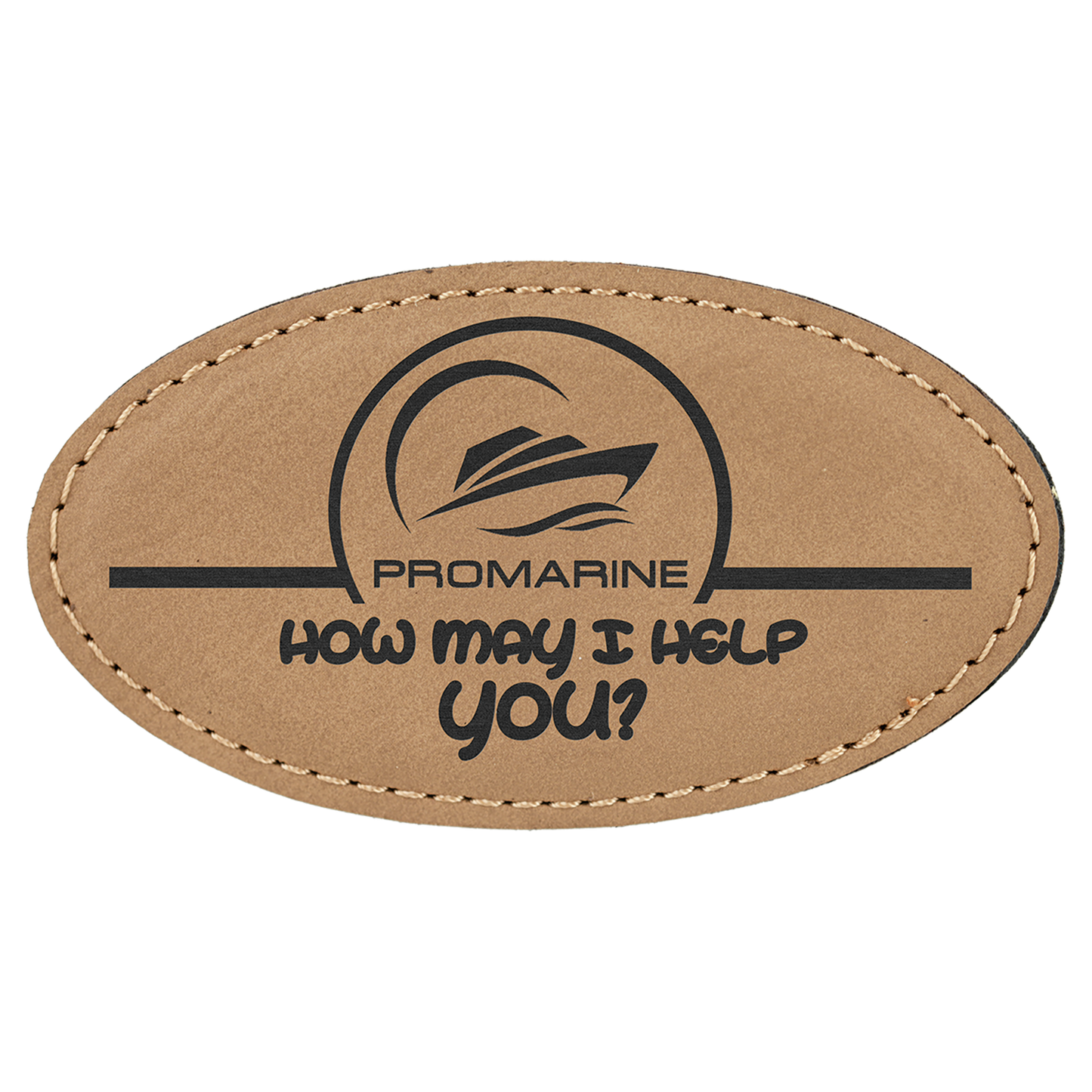 Leatherette Name Badge 1.5"x3" - Oval / Light Brown