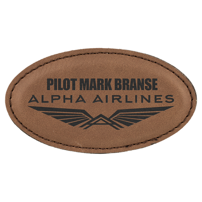 Leatherette Name Badge 1.5"x3" - Oval / Dark Brown