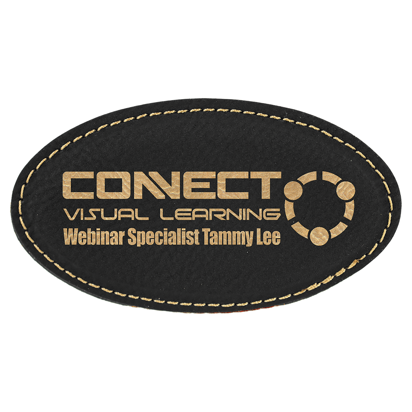 Leatherette Name Badge 1.5"x3" - Oval / Black/Gold