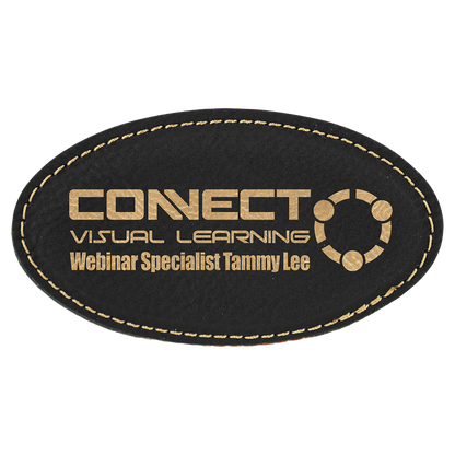 Leatherette Name Badge 1.5"x3" - Oval / Black/Gold
