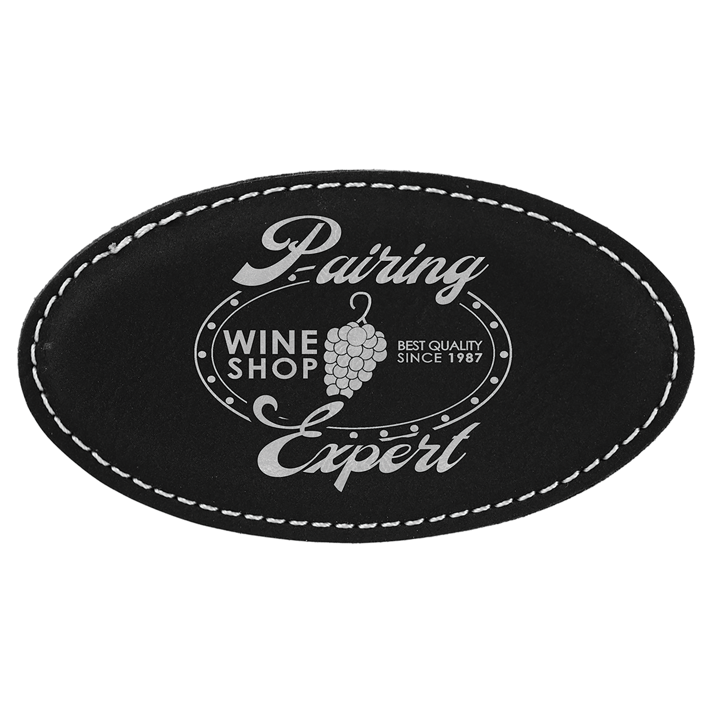 Leatherette Name Badge 1.5"x3" - Oval / Black/Silver