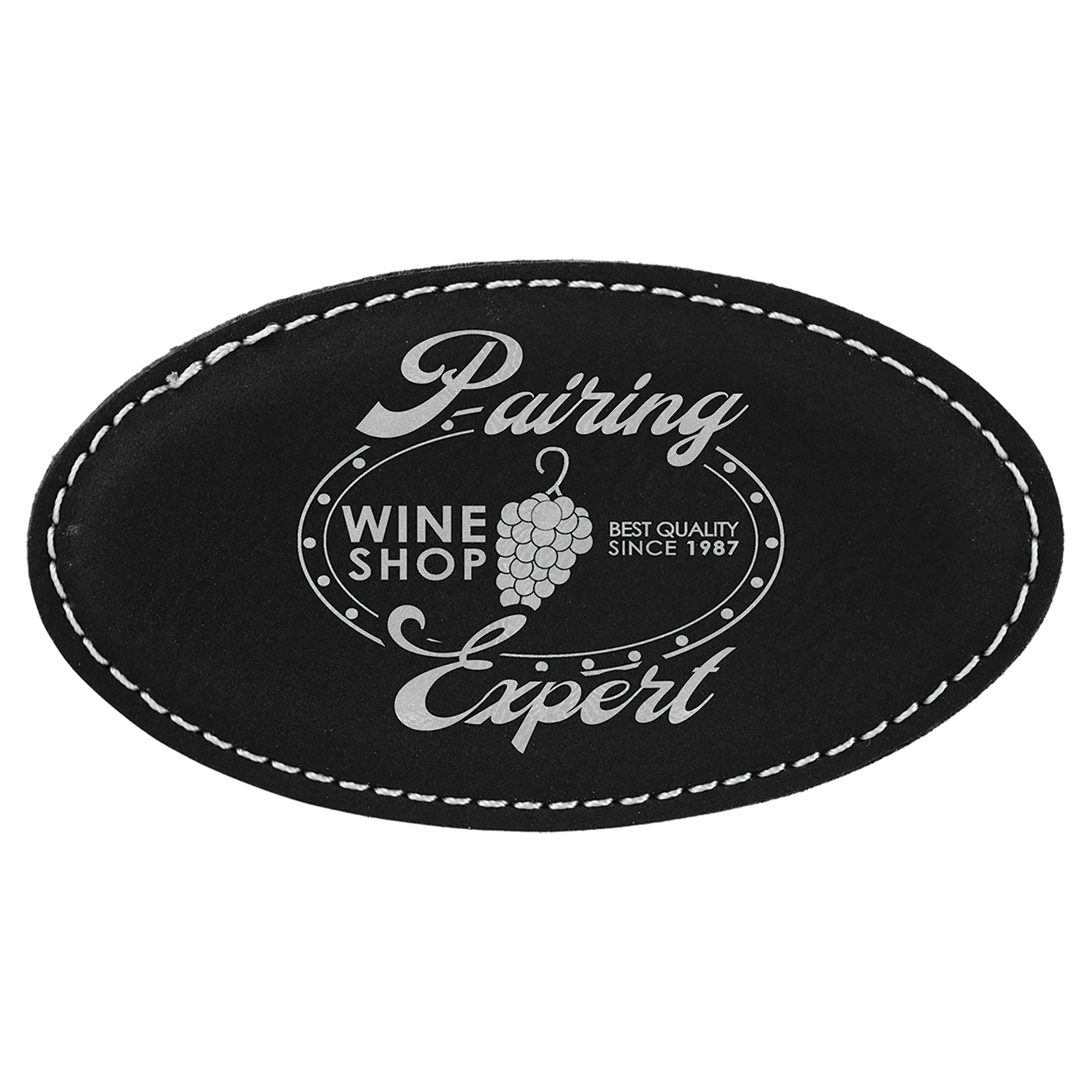 Leatherette Name Badge 1.5"x3" - Oval / Black/Silver