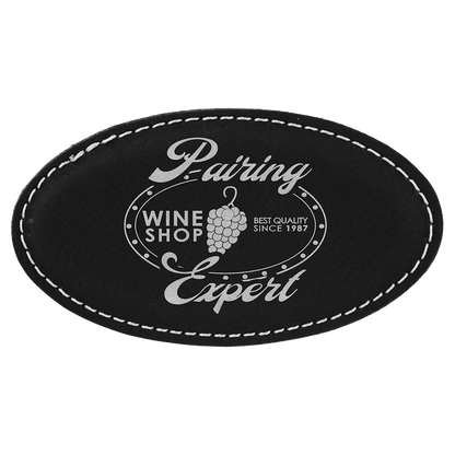 Leatherette Name Badge 1.5"x3" - Oval / Black/Silver