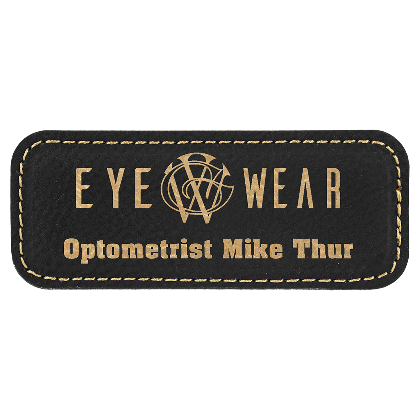 Leatherette Name Badge 1"x3" / Black/Gold