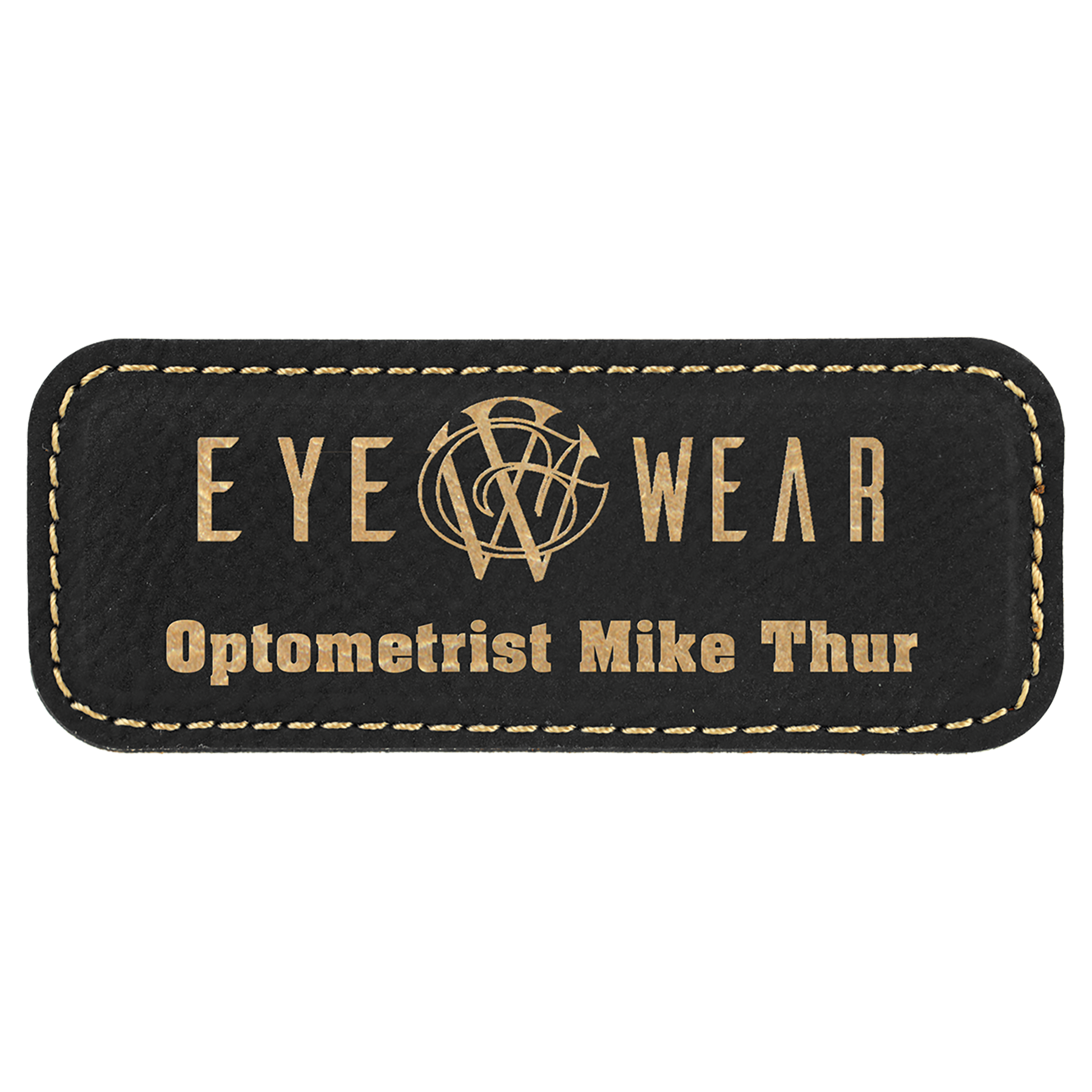 Leatherette Name Badge 1"x3" / Black/Gold