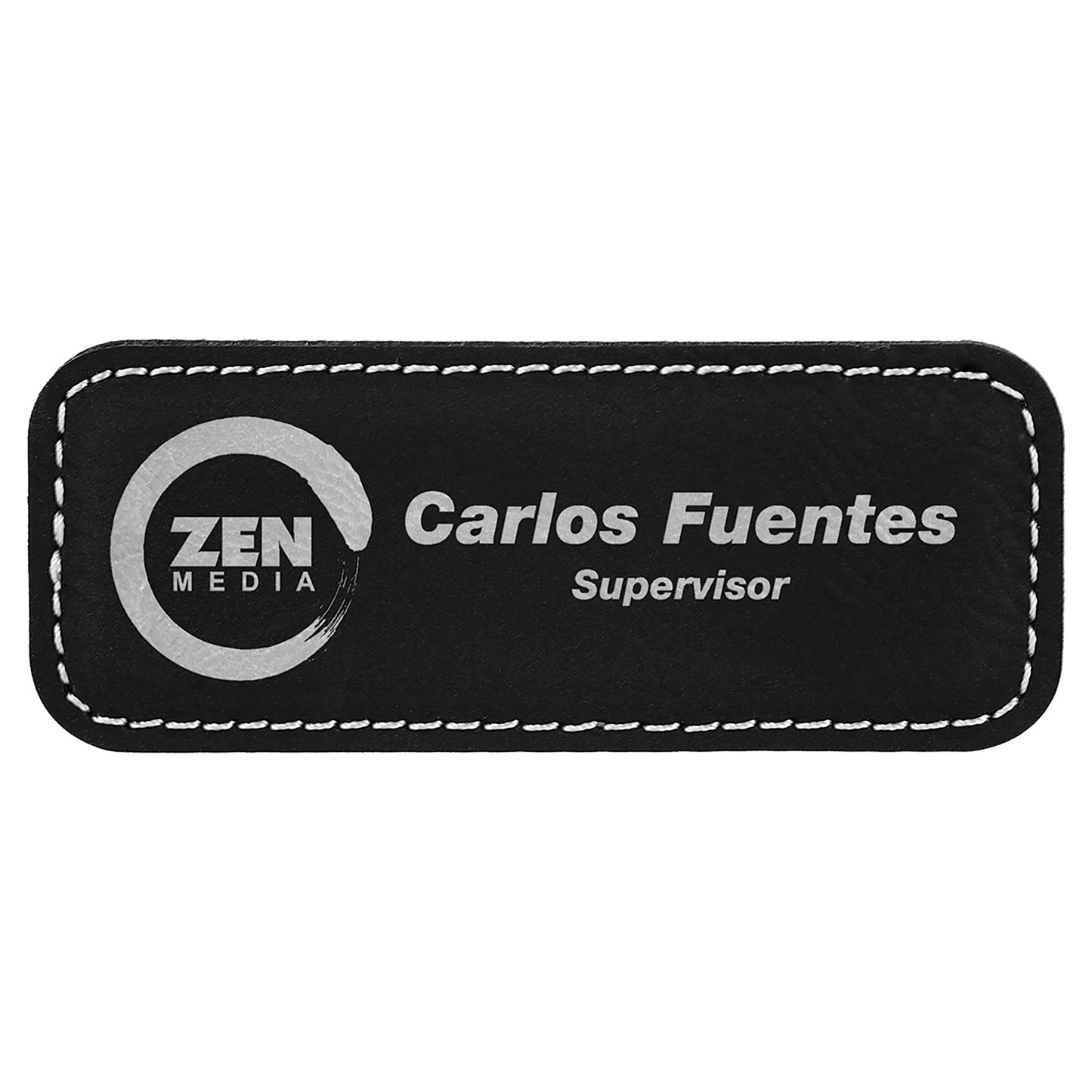 Leatherette Name Badge 1"x3" / Black/Silver