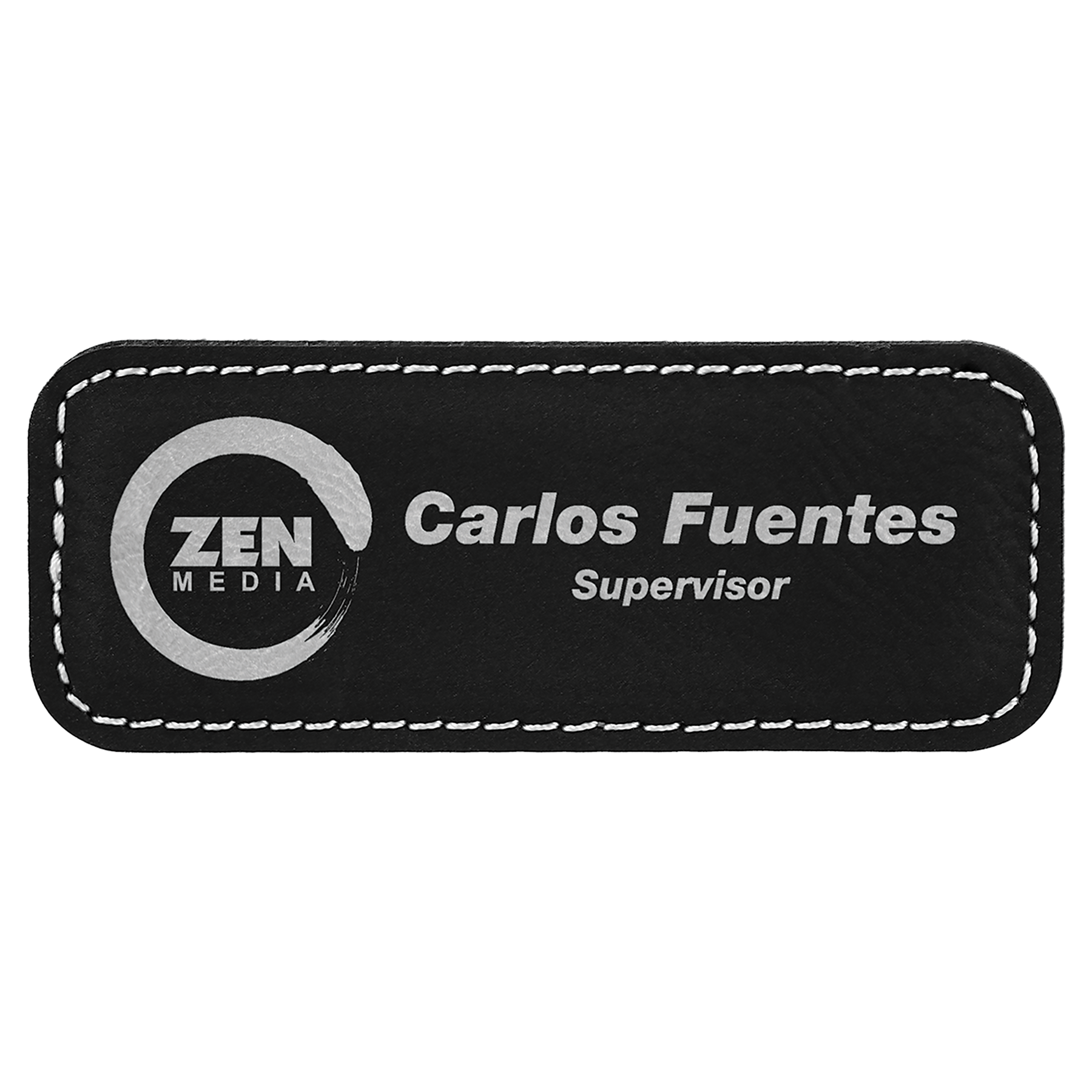 Leatherette Name Badge 1"x3" / Black/Silver