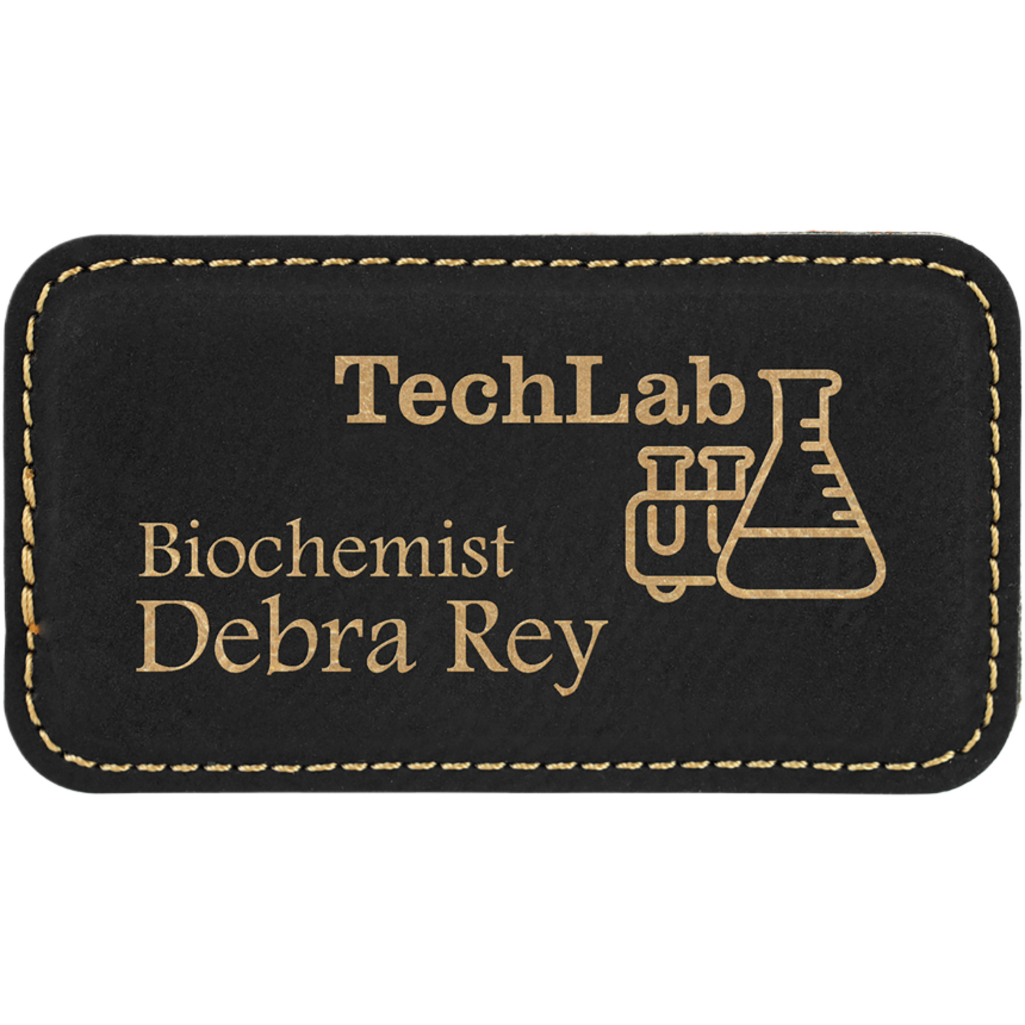 Leatherette Name Badge 1.5"x3" / Black/Gold