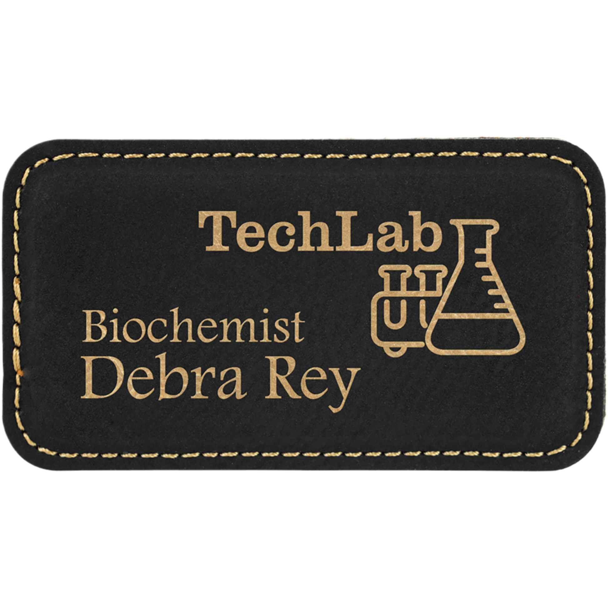 Leatherette Name Badge 1.5"x3" / Black/Gold