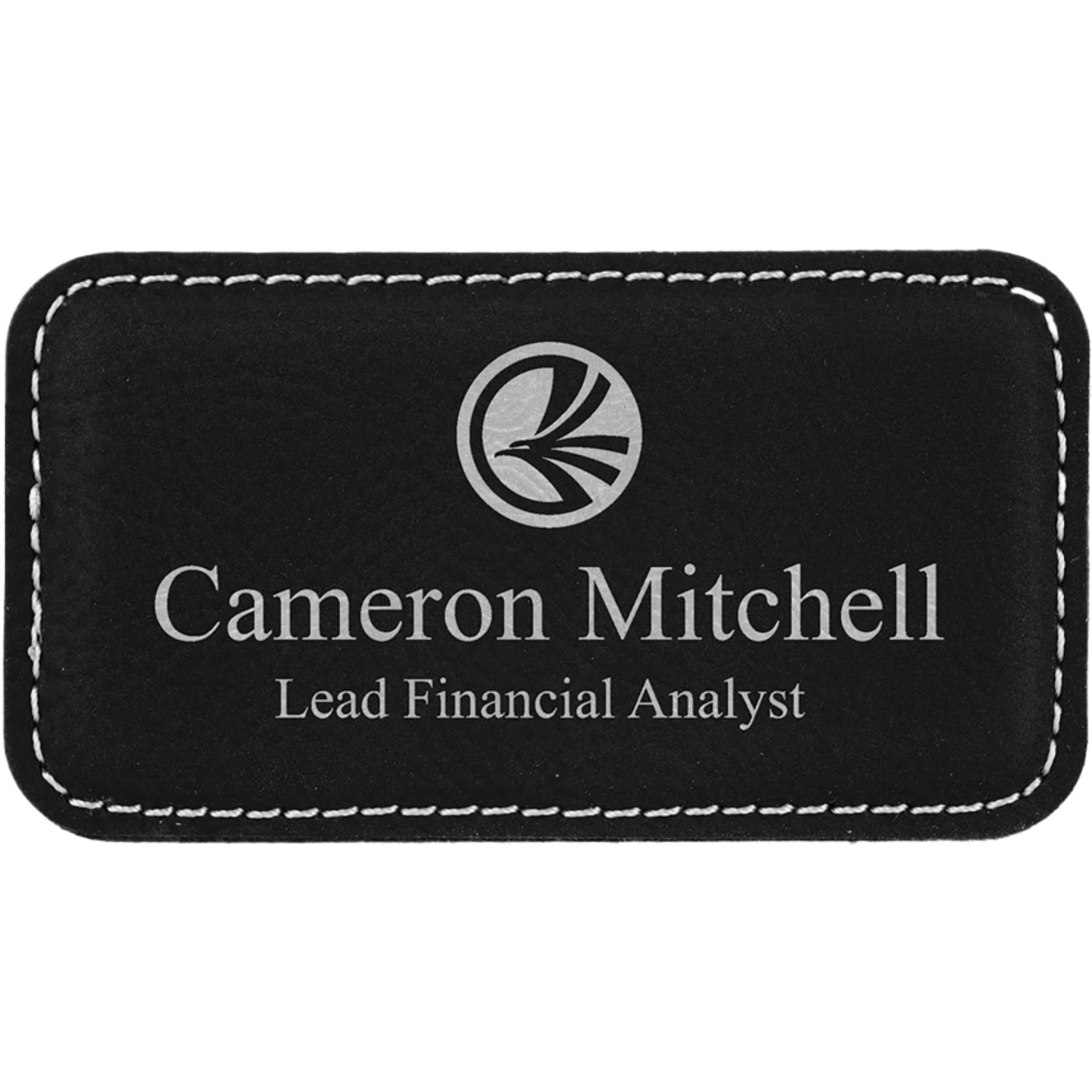 Leatherette Name Badge 1.5"x3" / Black/Silver