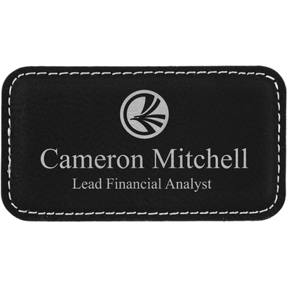 Leatherette Name Badge 1.5"x3" / Black/Silver