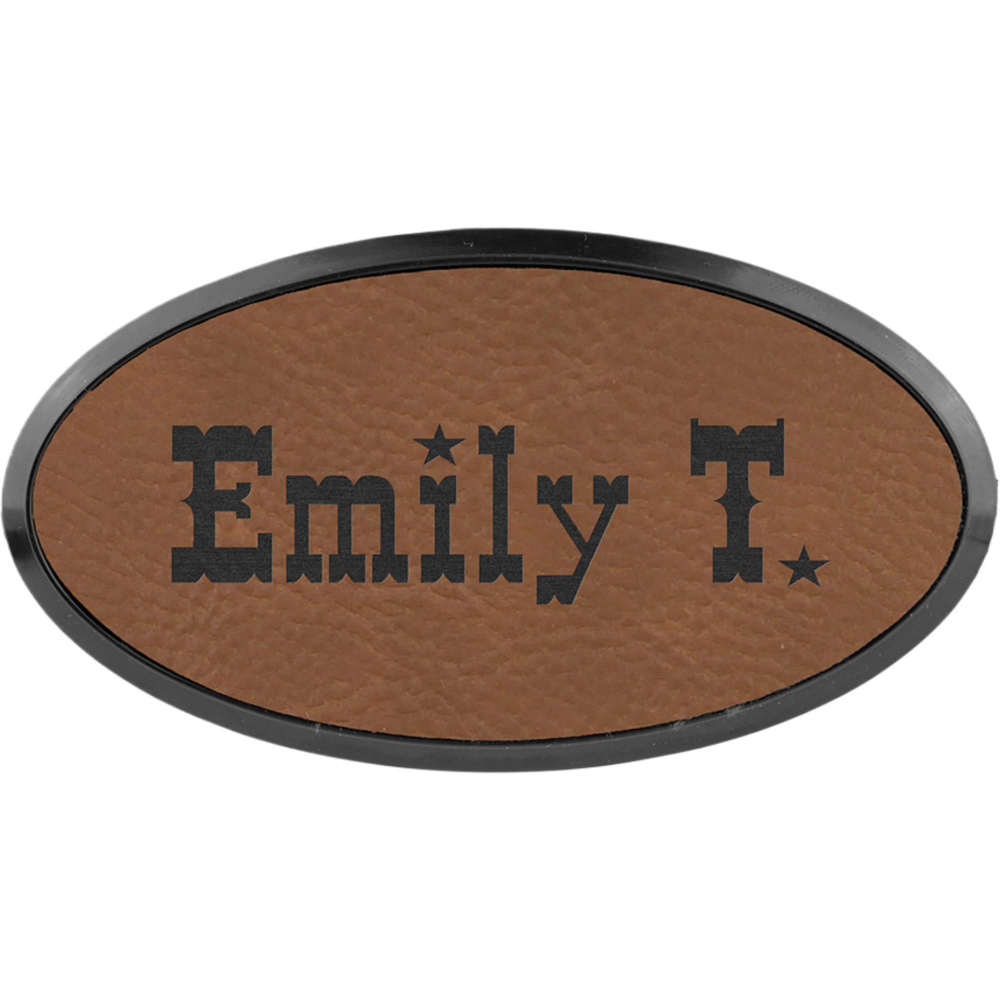 Leatherette Framed Name Badge 1.5"x3" - Oval / Dark Brown
