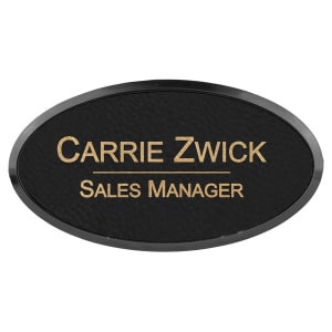 Leatherette Name Badge 1.5"x3" Oval / Black/Gold