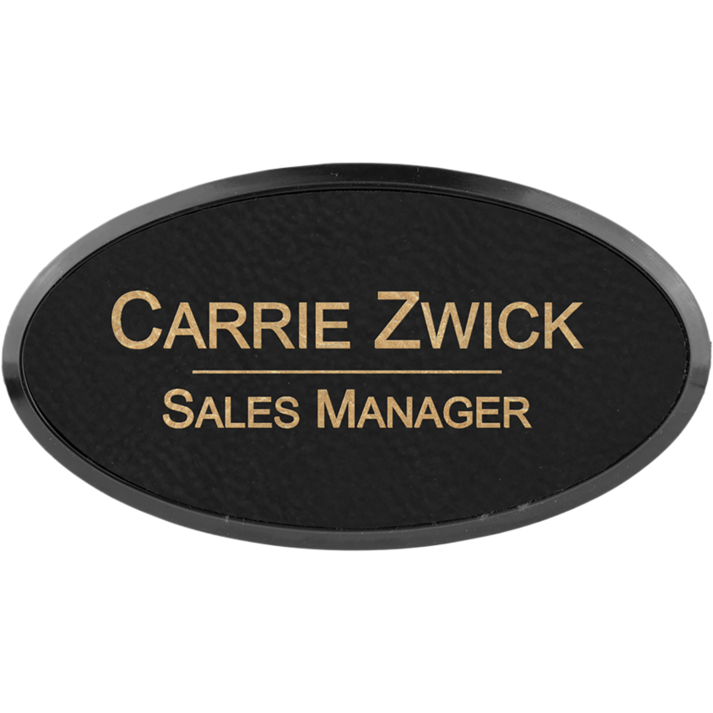Leatherette Framed Name Badge 1.5"x3" - Oval / Black/Gold