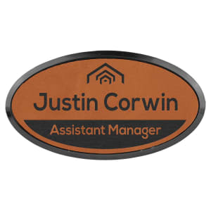 Leatherette Name Badge 1.5"x3" Oval / Rawhide