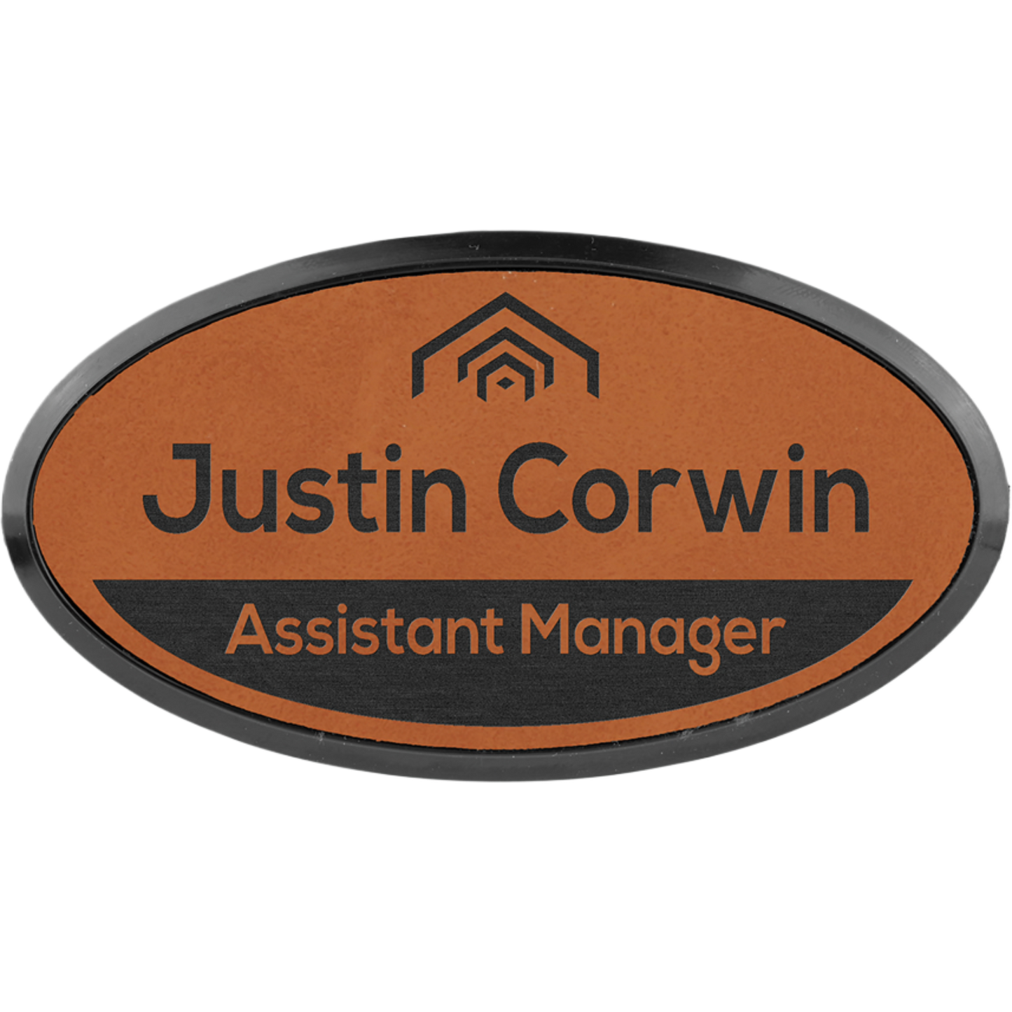 Leatherette Framed Name Badge 1.5"x3" - Oval / Rawhide