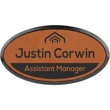 Leatherette Framed Name Badge 1.5"x3" - Oval / Rawhide