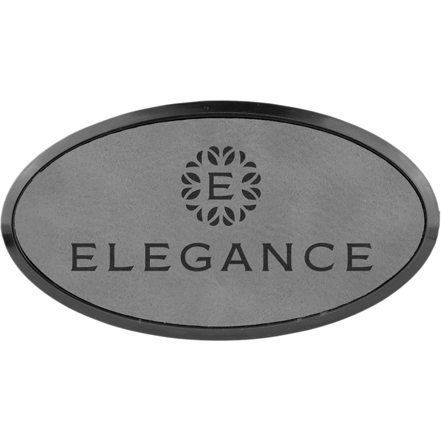 Leatherette Framed Name Badge 1.5"x3" - Oval / Gray