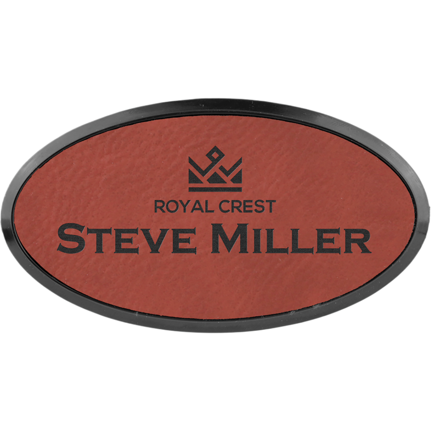 Leatherette Framed Name Badge 1.5"x3" - Oval / Rose