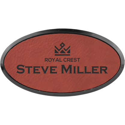 Leatherette Framed Name Badge 1.5"x3" - Oval / Rose
