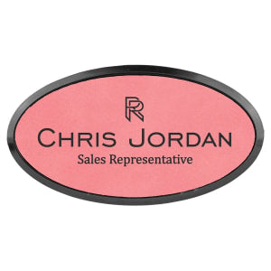 Leatherette Name Badge 1.5"x3" Oval / Pink