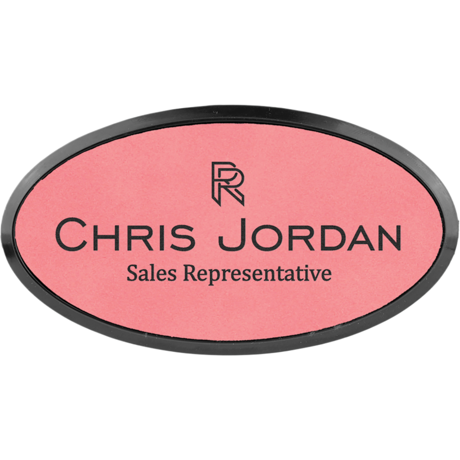 Leatherette Framed Name Badge 1.5"x3" - Oval / Pink