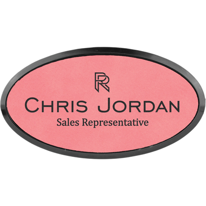 Leatherette Framed Name Badge 1.5"x3" - Oval / Pink