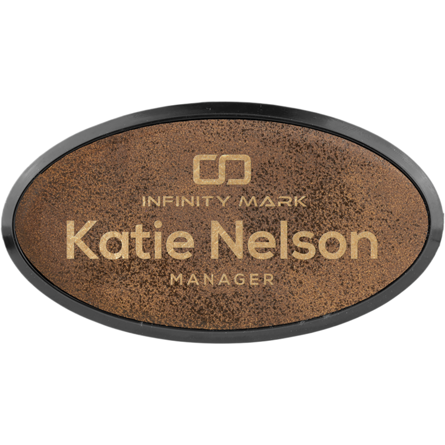 Leatherette Framed Name Badge 1.5"x3" - Oval / Rustic
