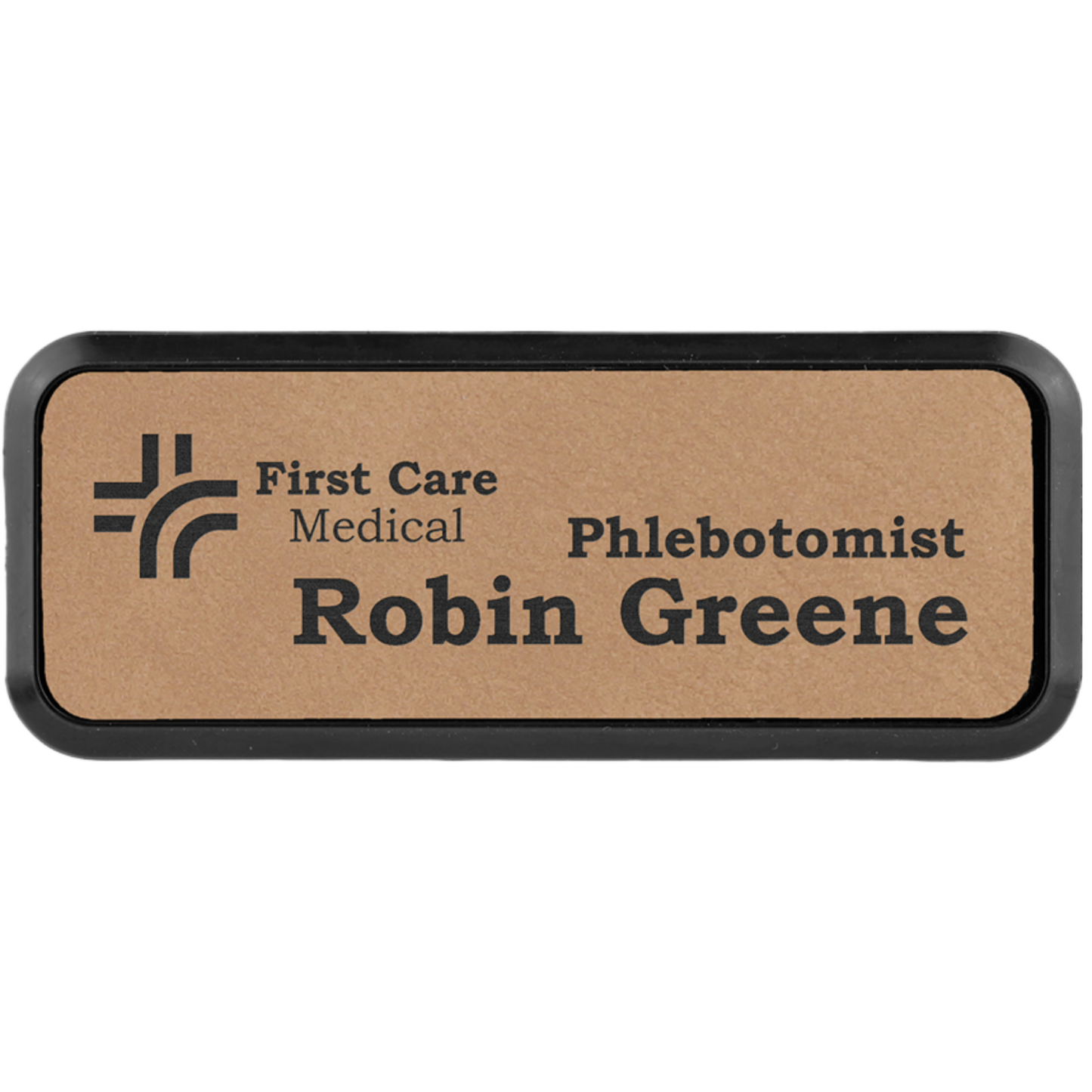 Leatherette Framed Name Badge 1"x3" / Light Brown