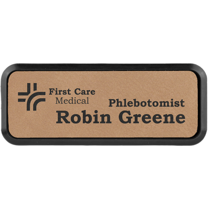 Leatherette Framed Name Badge 1"x3" / Light Brown