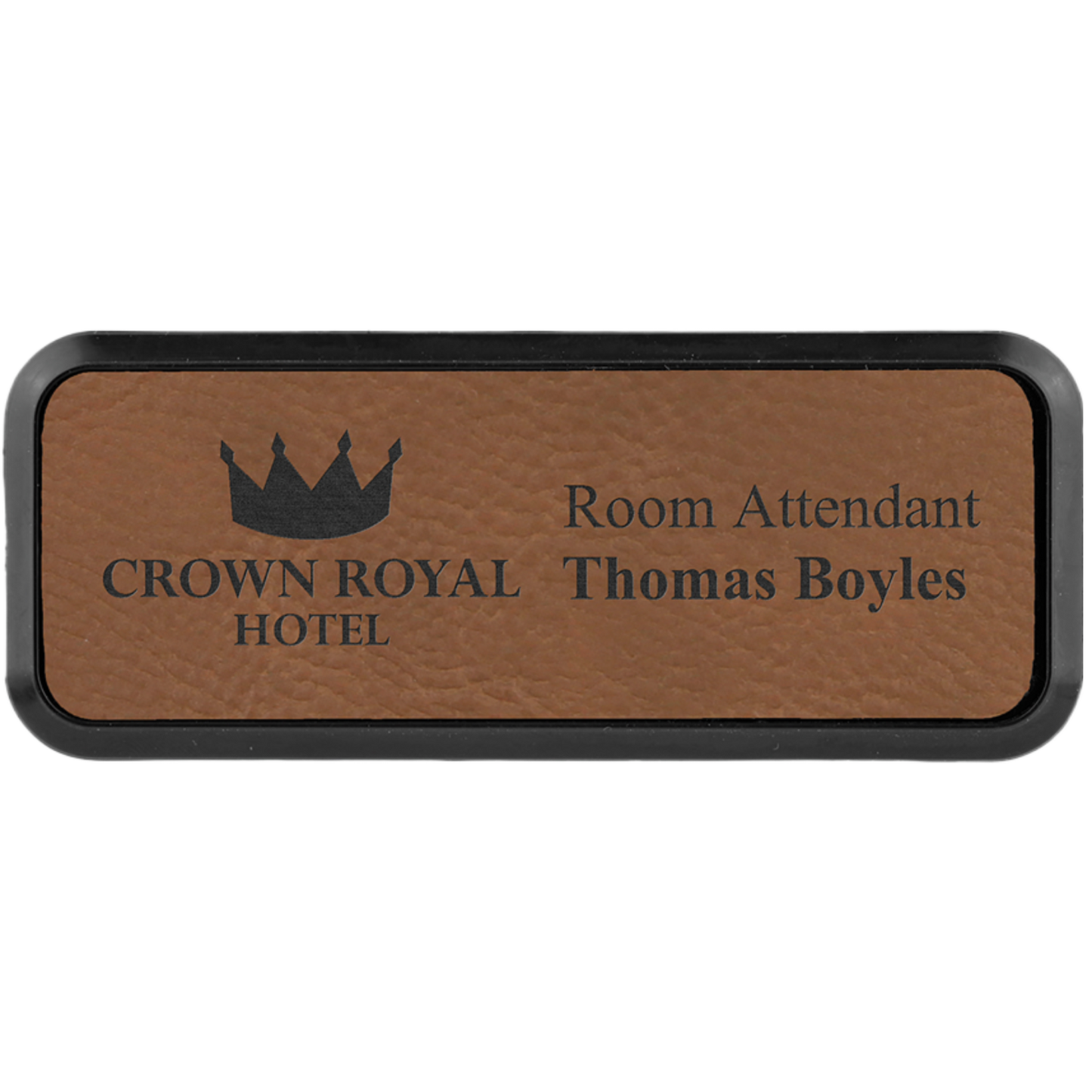 Leatherette Framed Name Badge 1"x3" / Dark Brown