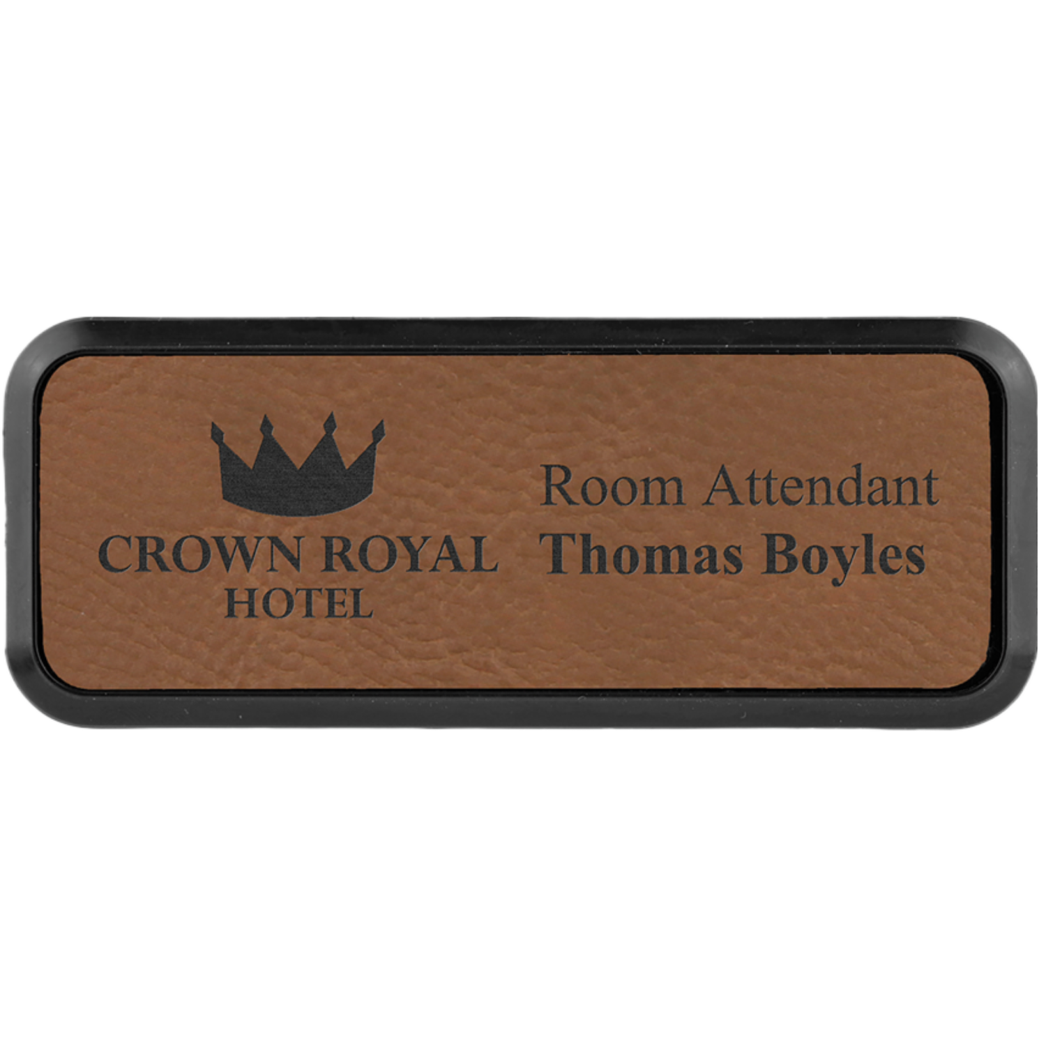 Leatherette Framed Name Badge 1"x3" / Dark Brown