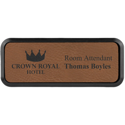 Leatherette Framed Name Badge 1"x3" / Dark Brown