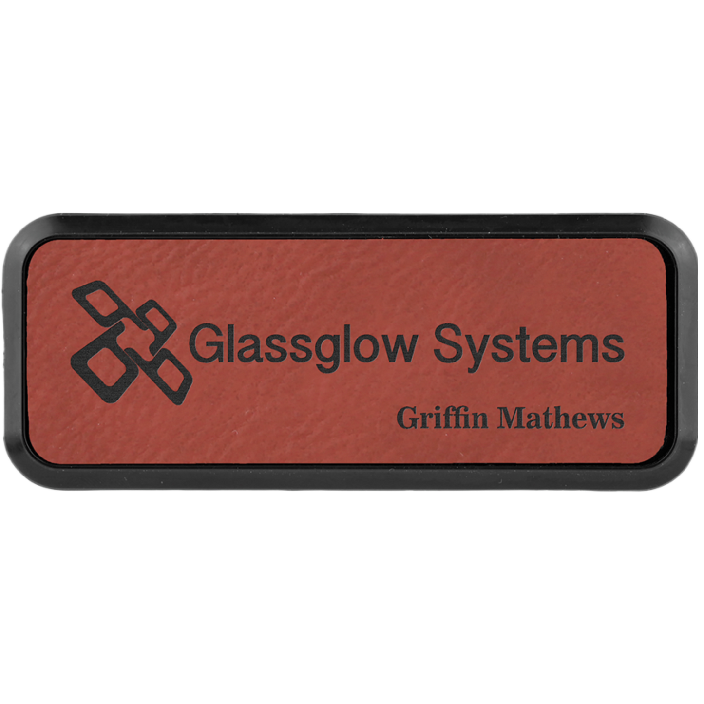 Leatherette Framed Name Badge 1"x3" / Rose