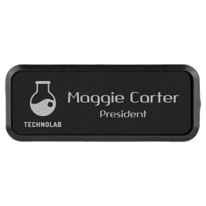 Leatherette Name Badge 1"x3" / Black/Silver