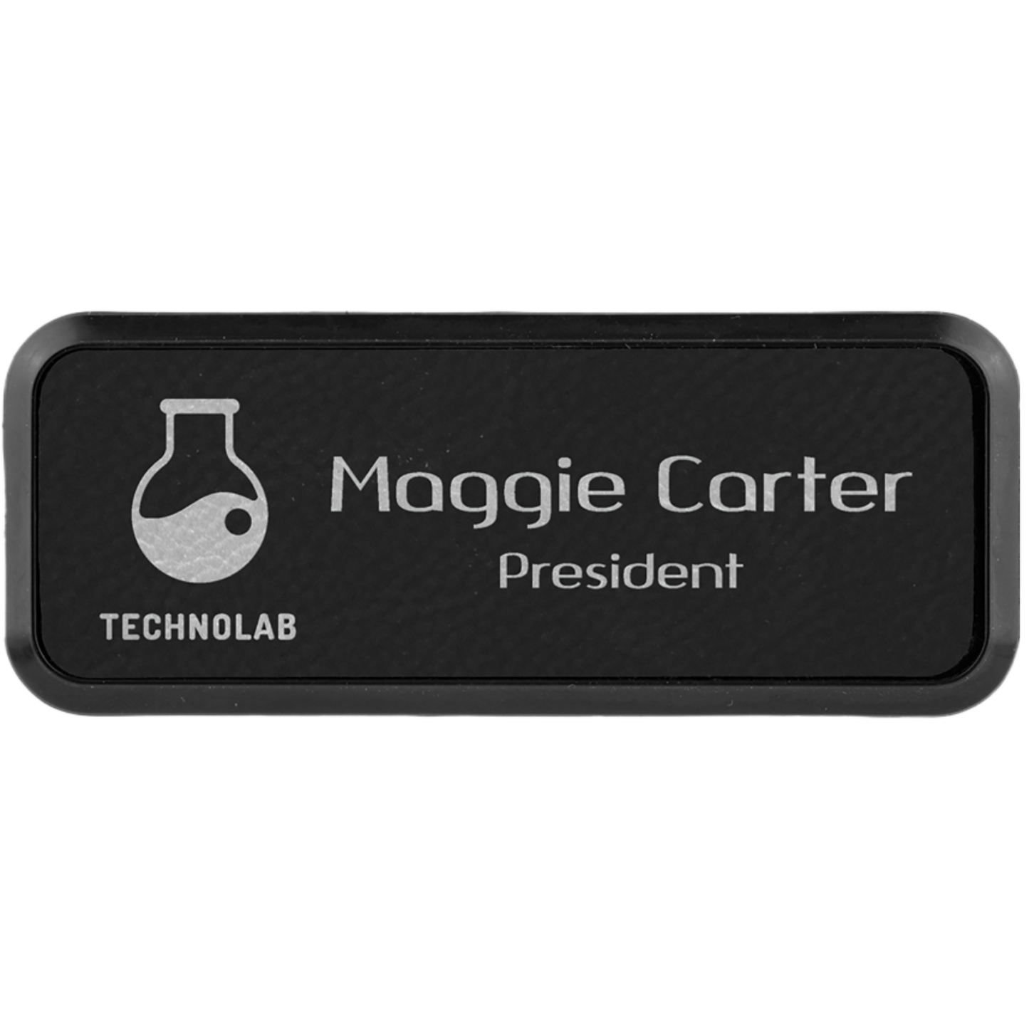 Leatherette Framed Name Badge 1"x3" / Black/Silver