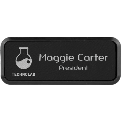 Leatherette Framed Name Badge 1"x3" / Black/Silver