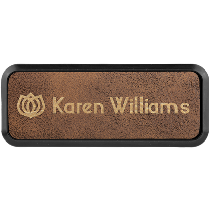 Leatherette Framed Name Badge 1"x3" / Rustic