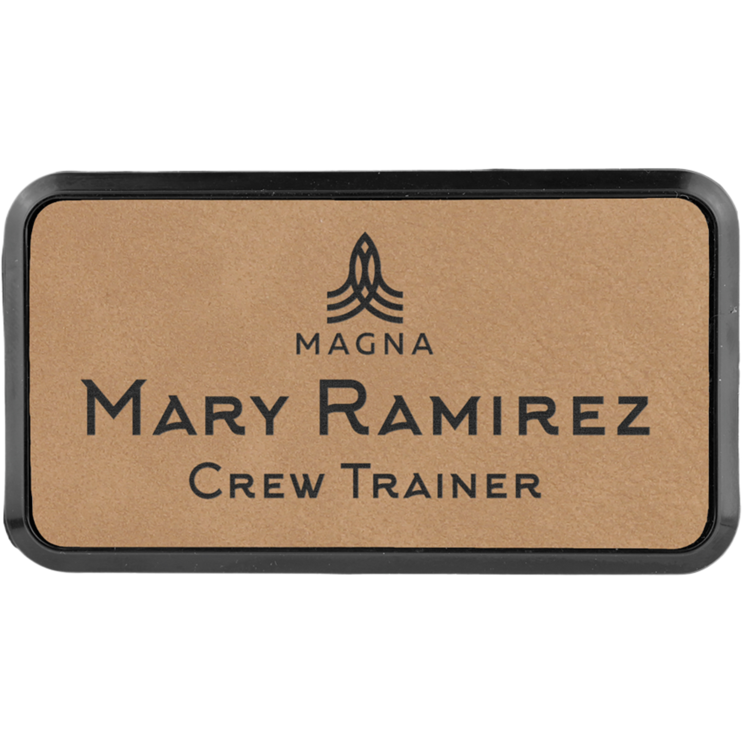 Leatherette Framed Name Badge 1.5"x3" / Light Brown
