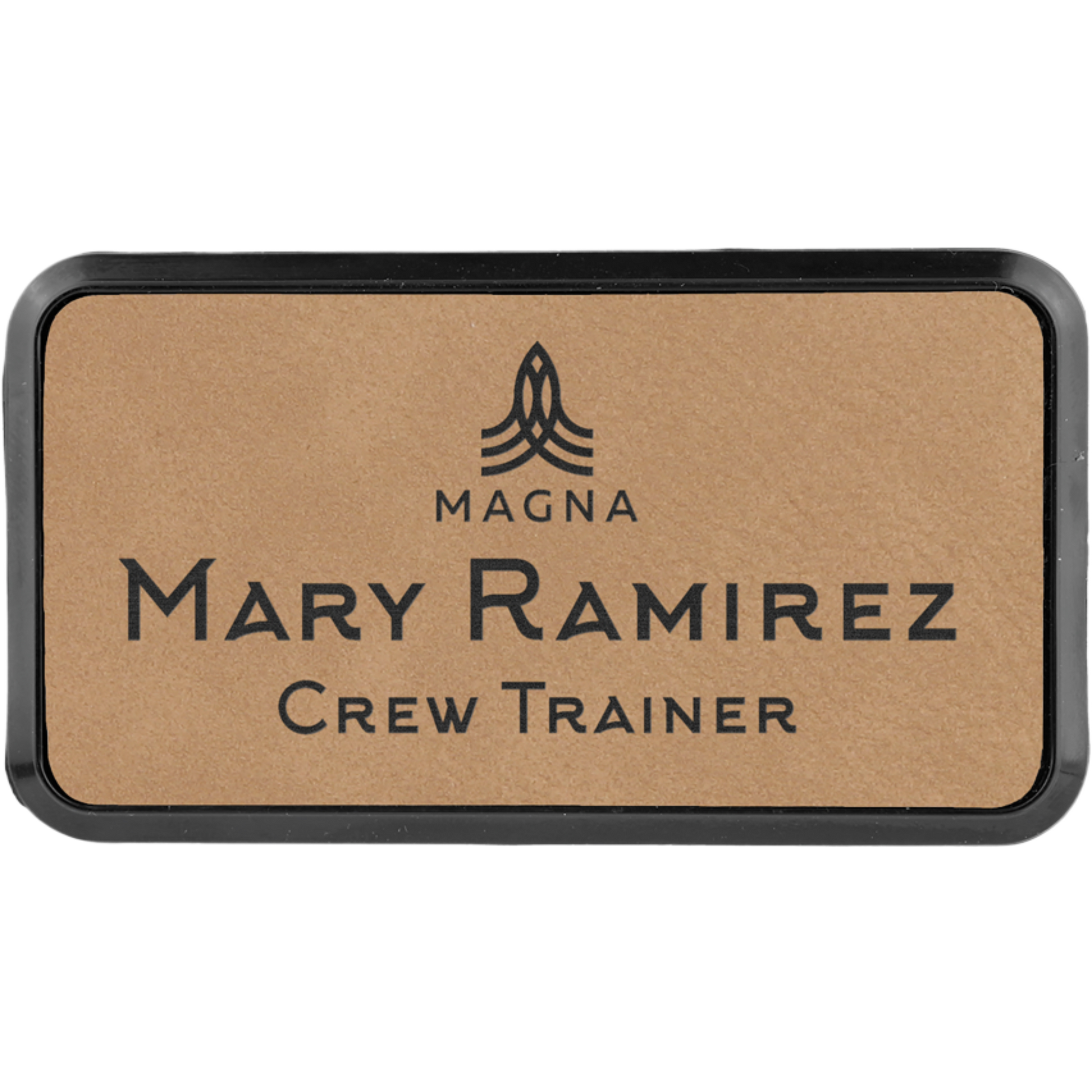 Leatherette Framed Name Badge 1.5"x3" / Light Brown