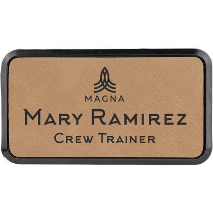 Leatherette Framed Name Badge 1.5"x3" / Light Brown