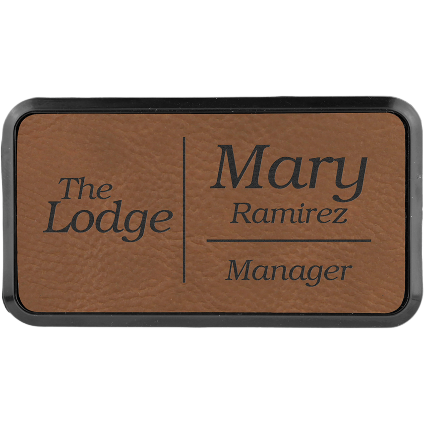 Leatherette Framed Name Badge 1.5"x3" / Dark Brown